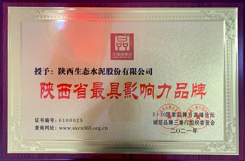 生態(tài)水泥公司榮獲“陜西省最具影響力品牌”稱(chēng)號