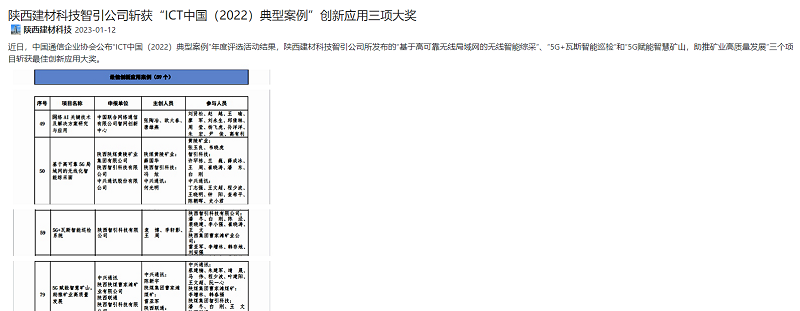 陜煤集團官網(wǎng)、奮進(jìn)陜煤 | 陜西建材科技智引公司斬獲“ICT中國（2022）典型案例”創(chuàng  )新應用三項大獎